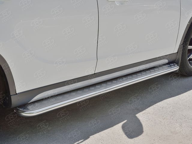 Защита порогов RusStal труба d42 с листом (Лист алюм, проф. нерж) (Вариант 2) для Brilliance V5 2014-2026. Артикул BV5L-0027012