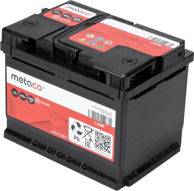 Аккумулятор АКБ METACO 60АЧ 590А 242х175х190 (R) ETN0 гарантия 3 года. Артикул L260P