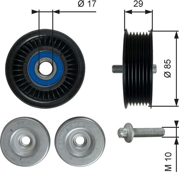 Направляющий (ведущий) ролик приводного поликлинового ремня Gates (полимерный материал). Артикул T36765