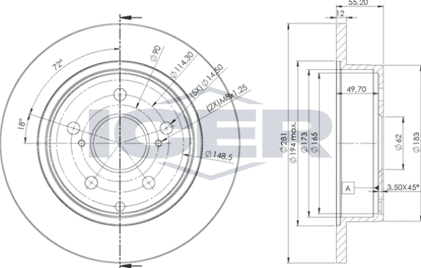 Тормозной диск Icer задний для Toyota RAV4 III (XA30) 2005-2013. Артикул 78BD2882-2
