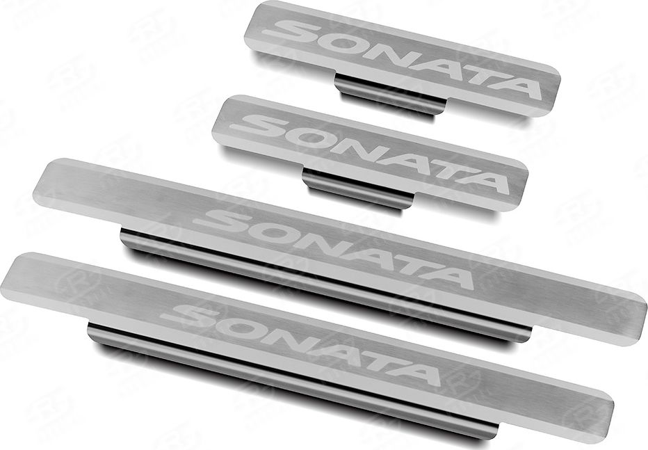 Накладки RusStal на пороги (лист нерж., шлифованный, надпись) для Hyundai Sonata VIII 2020-2026. Артикул HYSON20-03