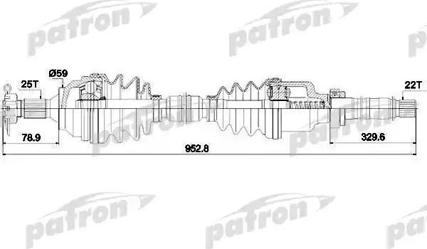 Полуось (привод в сборе, приводной вал) Patron правая для Peugeot 307 I 2000-2008. Артикул PDS0729