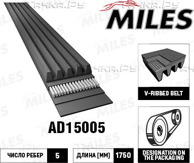 Приводной ремень поликлиновой Miles для Mercedes-Benz Vaneo 2002-2005. Артикул AD15005