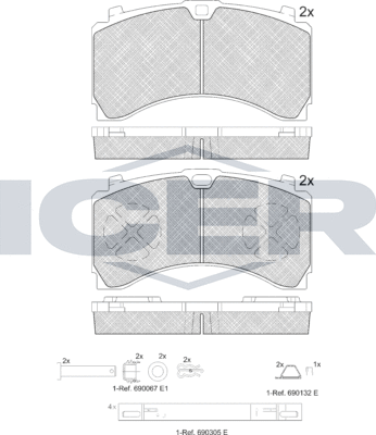 Тормозные колодки Icer задние для Mercedes-Benz Econic II 2013-2026. Артикул 152123-066