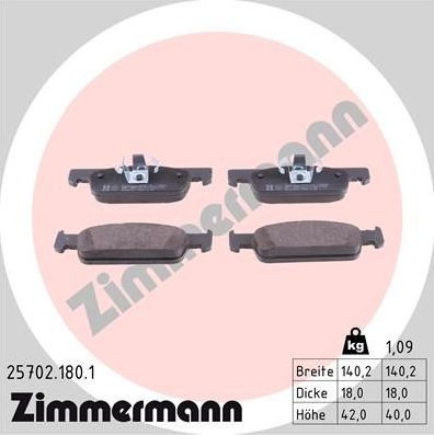 Тормозные колодки Zimmermann передние для Smart Forfour II ((W453) 2014-2026. Артикул 25702.180.1