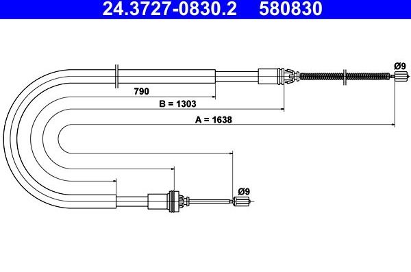Трос ручника (тросик ручного тормоза) ATE. Артикул 24.3727-0830.2