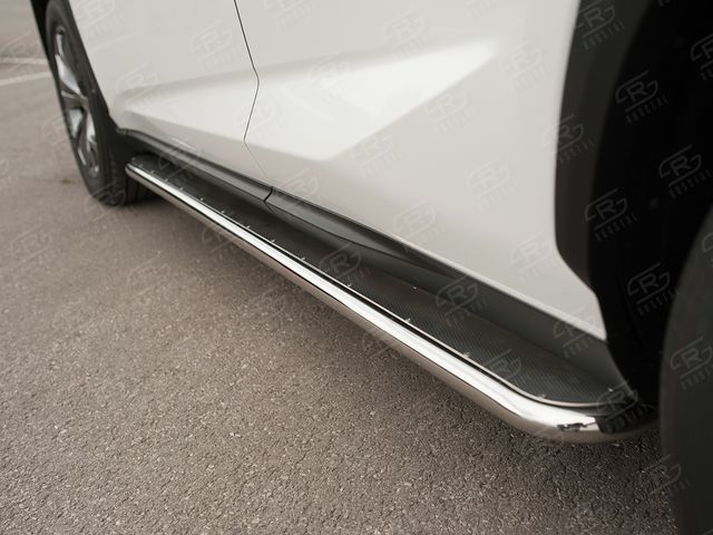 Защита порогов RusStal труба d42 с листом (Лист алюм, проф. нерж) (Вариант 3) для Lexus NX200 2014-2017 (кроме F-Sport). Артикул LNXL-0025813