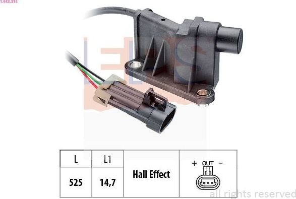 Датчик положения распредвала EPS Made in Italy - OE Equivalent. Артикул 1.953.315