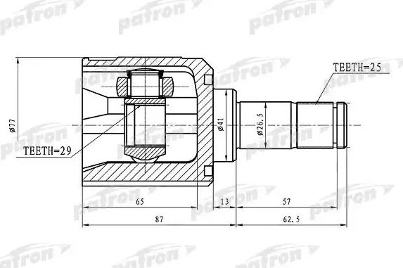Шрус внутренний (граната) Patron для Mitsubishi Colt VI (Z20/Z30) 2005-2012. Артикул PCV1392