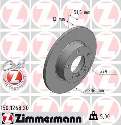 Тормозной диск Zimmermann Coat Z передний для BMW Z3 I 1995-2003. Артикул 150.1268.20