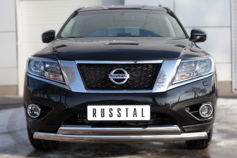 Защита RusStal переднего бампера d75х42 (дуга) d75х42 (дуга) для Nissan Pathfinder R52 2014-2026. Артикул NPZ-002018