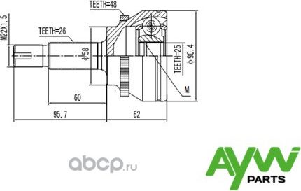 Шрус Внешний TOYOTA Avensis(T25) 2.0-2.4 03-08 (Aywiparts). Артикул AW1510183A