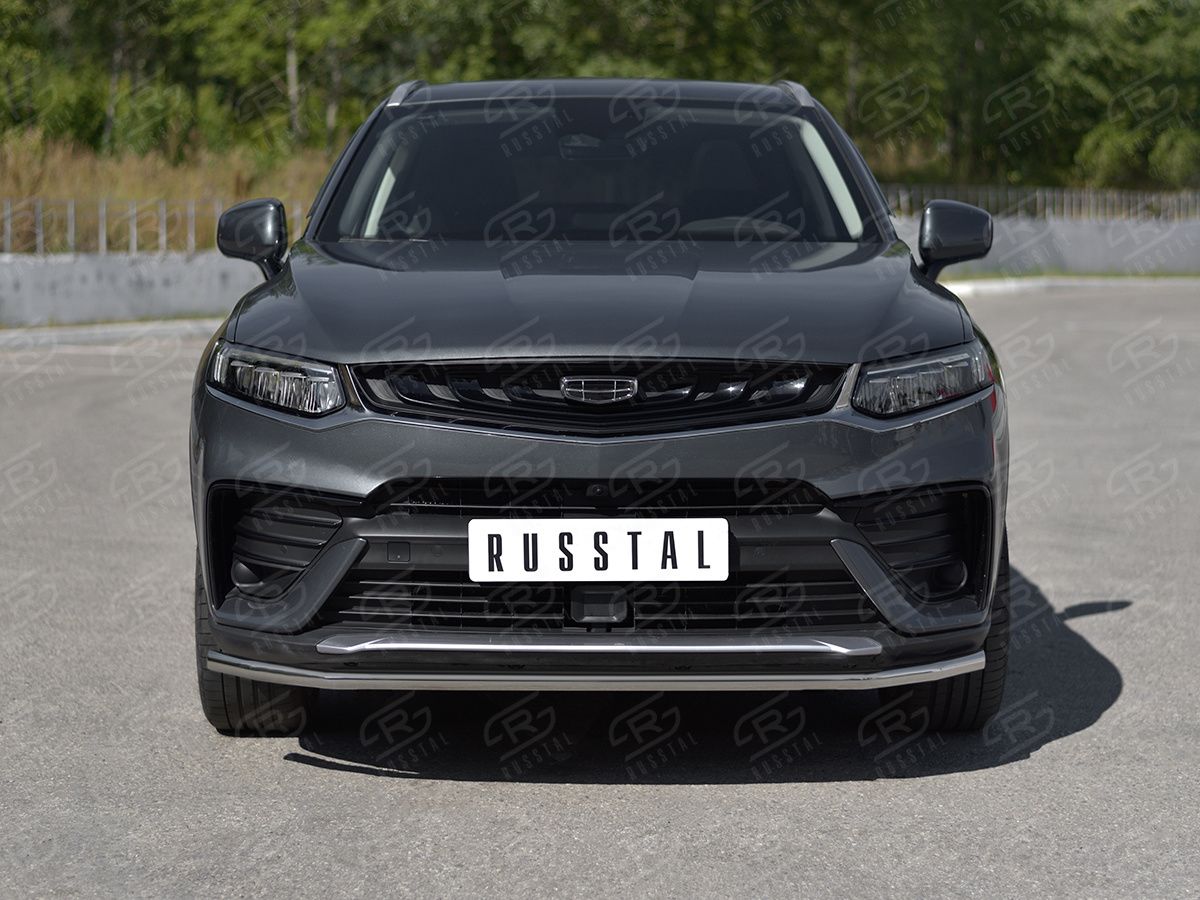 Защита RusStal переднего бампера d42 секции для Geely Tugella 2020-2026. Артикул GTGZ-003940