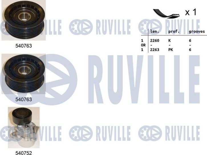 Приводной ремень поликлиновой с роликами (комплект) Ruville. Артикул 570088