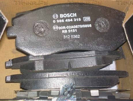 Тормозные колодки Bosch (Low-Metallic) передние для Subaru Forester II 2002-2007. Артикул 0 986 494 315
