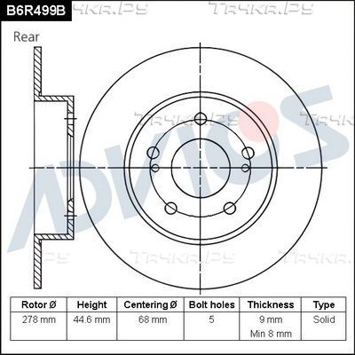 Тормозной диск Advics для Infiniti I I 1997-1999. Артикул B6R499B