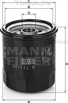Масляный фильтр Mann-Filter. Артикул W 711/80
