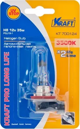 Автолампа H8 12v35w (PGJ19-1) Kraft Pro Long Life. Артикул KT700124