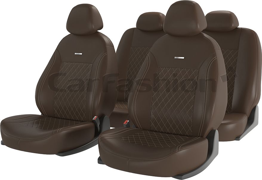 Чехлы универсальные CarFashion Atom Leather Ромб на сидения авто, цвет Коричневый/Коричневый/Бежевый. Артикул 11178