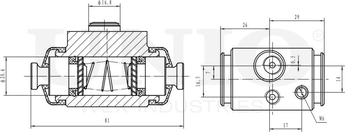 Цилиндр тормозной рабочий (Unio). Артикул BRC-20576