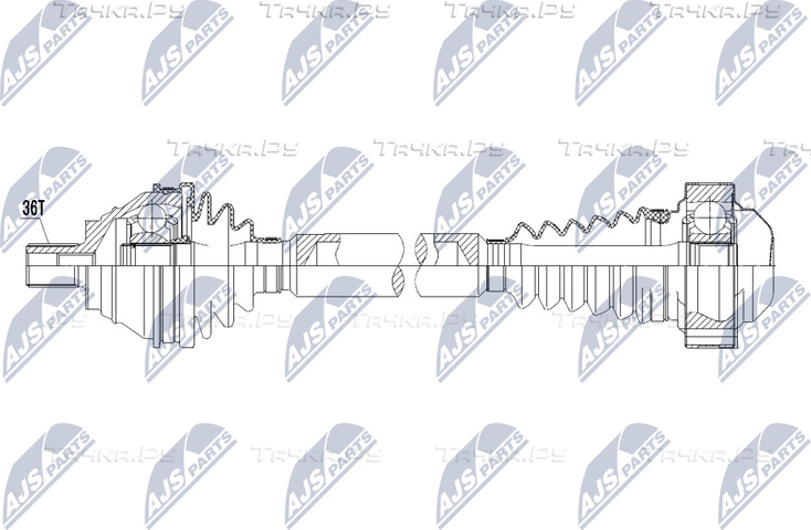 Полуось (привод в сборе, приводной вал) NTY передняя левая для Volkswagen Passat CC I 2008-2012. Артикул NPW-VW-060