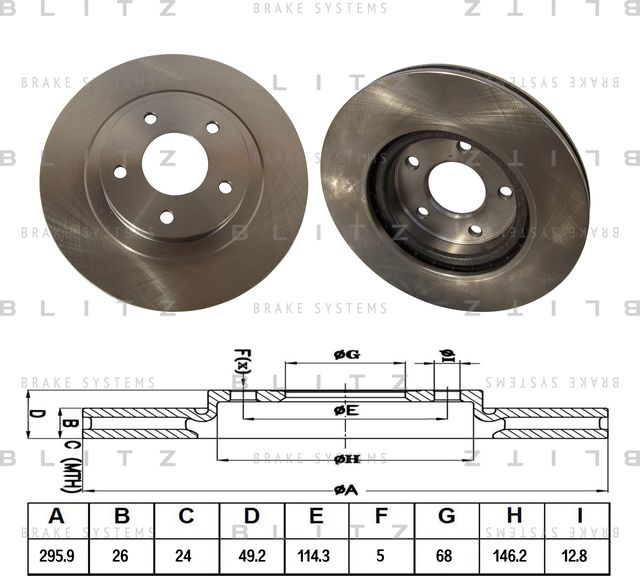 Диск тормозной передний вентилируемый Nissan Teana 2008 (Blitz). Артикул BS0382