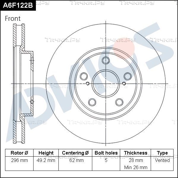 Тормозной диск Advics для Toyota Crown XI (S170) 2004-2008. Артикул A6F122B