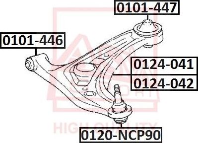 Поперечный рычаг передней подвески Asva правый нижний для Toyota Ractis I 2005-2010. Артикул 0124-041