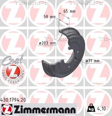 Тормозной барабан Zimmermann Coat Z задний для Opel Corsa F 2019-2026. Артикул 430.1794.20