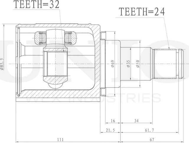 ШРУС внутренний (Unio). Артикул CVJ-30168