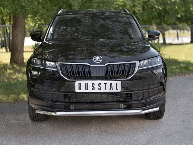 Защита RusStal переднего бампера d42 (секции) d42 (дуга) для Skoda Karoq 2020-2026. Артикул SKKZ-003436