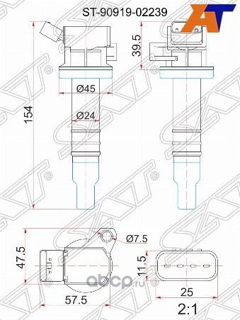 Катушка зажигания TOYOTA 1ZZ-FE 00- ZZE12ZZT24 (SAT). Артикул ST9091902239