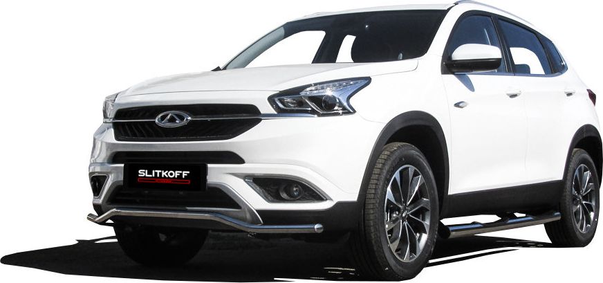 Защита Slitkoff переднего бампера d42 волна для Chery Tiggo 7 2016-2026. Артикул CT7-003