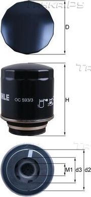 Масляный фильтр Mahle-Knecht для Audi A3 III (8V) 2013-2026. Артикул OC 593/3
