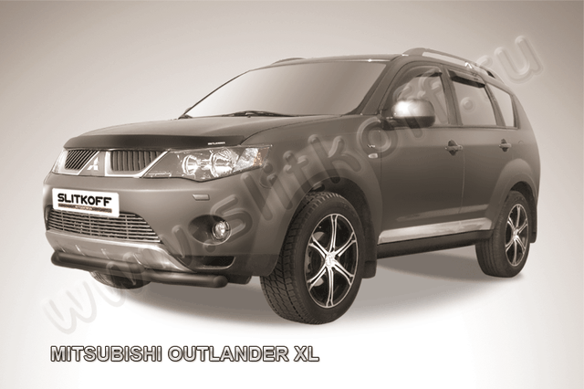 Защита Slitkoff переднего бампера d57/42 двойная ЧЕРНАЯ матовая для Mitsubishi Outlander XL 2006-2010. Артикул MXL006B