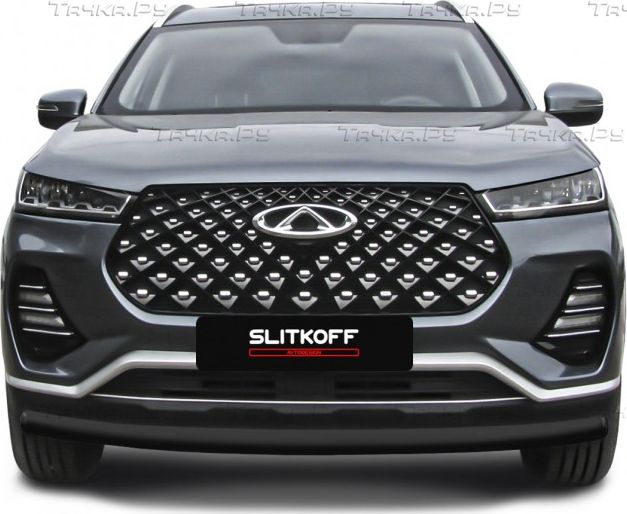 Защита Slitkoff переднего бампера d57 для Chery Tiggo 7 Pro 2020-2026 Черная. Артикул CT7PR-003B