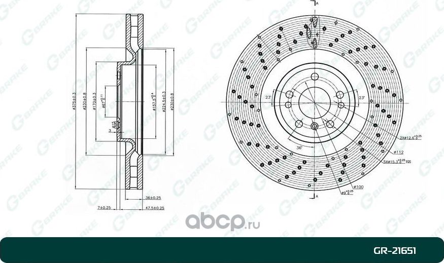 ДИСК ТОРМОЗНОЙ ВЕНТИЛИРУЕМЫЙ G-BRAKE GR-21651. Артикул GR21651