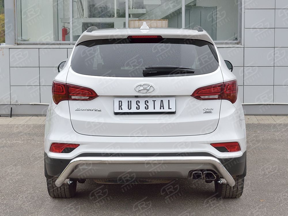 Защита RusStal заднего бампера труба d63 волна под машину для Hyundai Santa Fe Premium III 2015-2026. Артикул HSFPZ-002452
