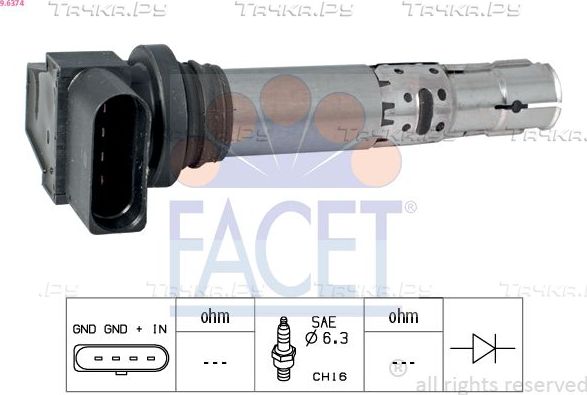 Катушка зажигания Facet Made in Italy - OE Equivalent для SEAT Toledo III 2006-2009. Артикул 9.6374