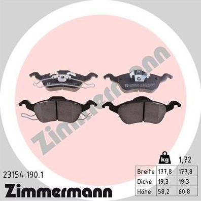 Тормозные колодки Zimmermann. Артикул 23154.190.1