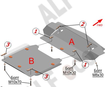Защита алюминиевая Alfeco для картера Cadillac SRX I 2004-2010. Артикул ALF.37.03al