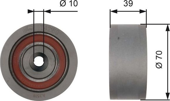 Направляющий (ведущий) ролик ремня ГРМ Gates (Металл). Артикул T42159