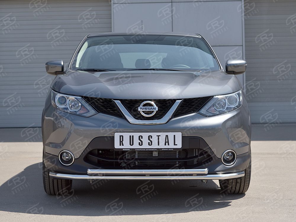 Защита RusStal переднего бампера d42 секция-d42 дуга для Nissan Qashqai II (сборка России) 2015-2018. Артикул NQAZ-002306