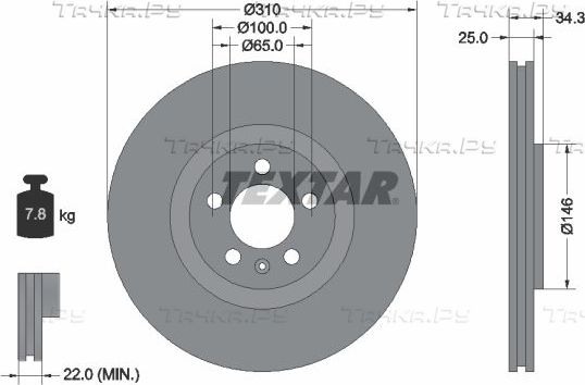 Тормозной диск Textar Pro+ передний для Volkswagen Polo V 2013-2026. Артикул 92275905