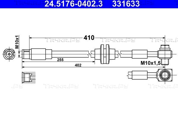 Тормозной шланг ATE передний левый для Opel Astra J 2009-2017. Артикул 24.5176-0402.3