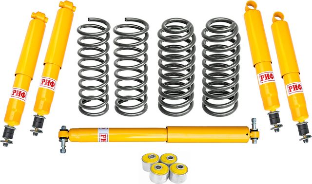 Лифт-комплект РИФ жесткий для Toyota Land Cruiser 70 (короткая база) 1990-1996, лифт 50 мм, нагрузка передних пружин + 100 кг, задних +0-300 кг. Артикул RIF-TLC70-C