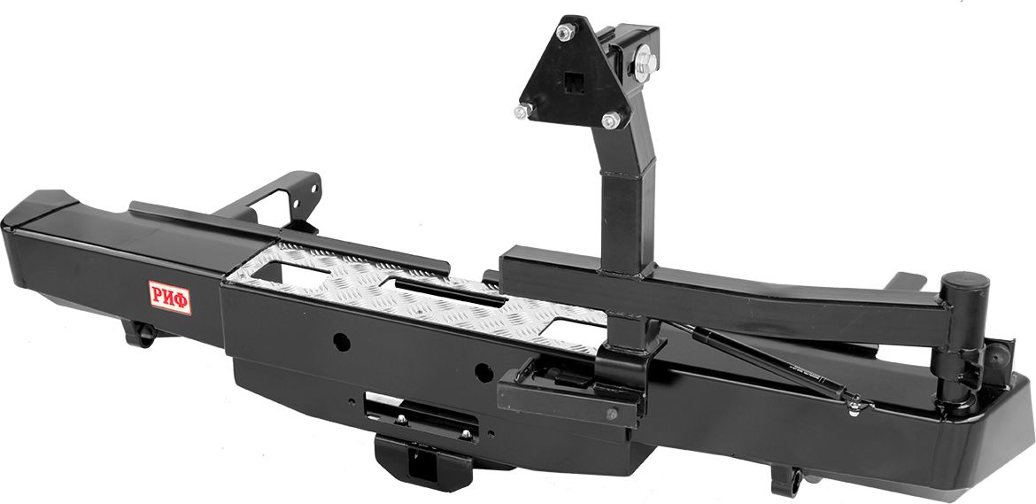 Бампер силовой РИФ задний с площадкой под лебёдку, квадратом под фаркоп и калиткой для Toyota Hilux VIII 2015-2026. Артикул RIFREV-20123