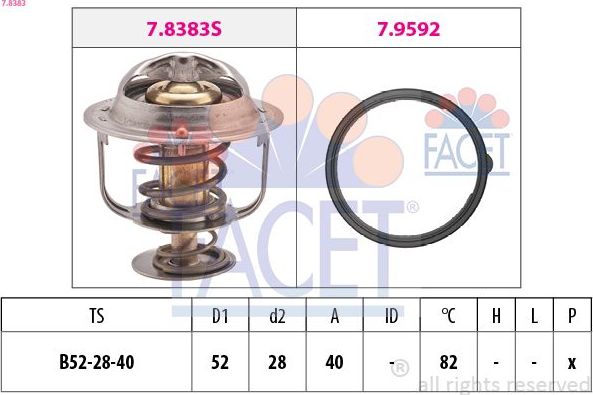 Термостат Facet Made in Italy - OE Equivalent. Артикул 7.8383