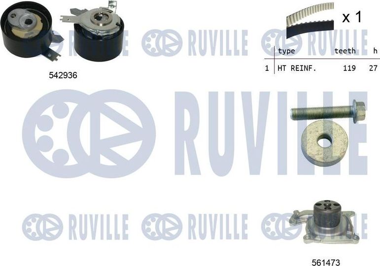 Помпа (водяной насос) с комплектом ремня ГРМ Ruville. Артикул 5505011