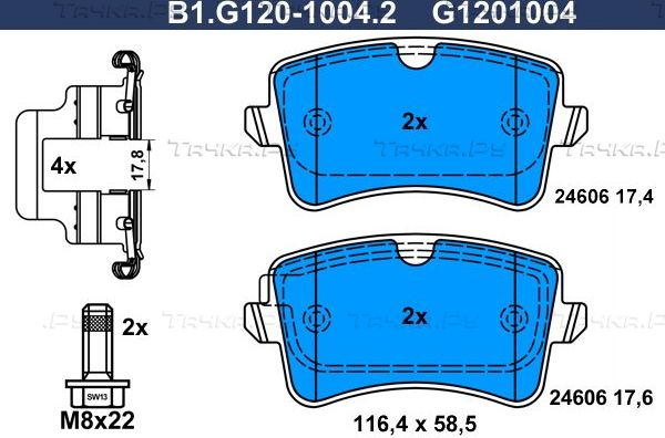 Тормозные колодки Galfer задние для Audi A4 IV (B8) 2007-2015. Артикул B1.G120-1004.2